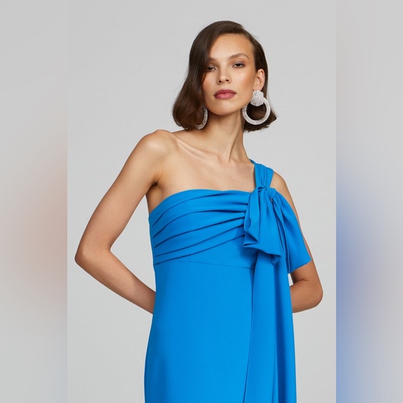 Halston OLIVIA GOWN IN CREPE in Azur Blue NEW - Picture 2 of 8